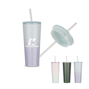 25oz Stainless Steel Insulated Coffee Cup with lid and straw