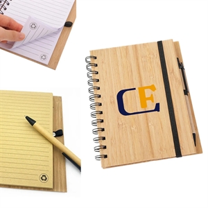 Eco-Friendly Natural Bamboo Cover Notebook With A Pen