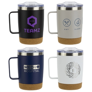 12 Oz Stainless Steel Mug with Cork Base | https://www.bestnamebadges.com