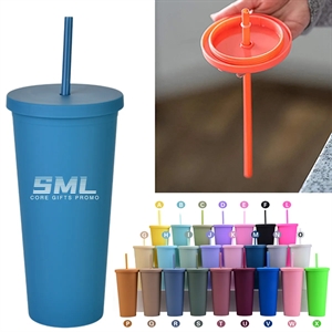 Double Wall Matte Colored Acrylic Cups with Lids and Straws