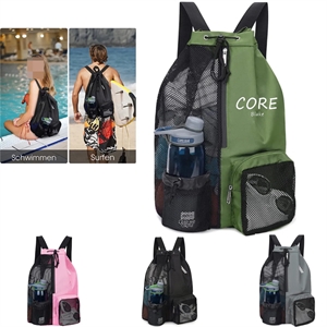 Swim Bag Mesh Drawstring Backpack with Wet Pocket