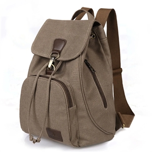 Flap Drawstring Canvas Backpack Small Vintage Rucksack