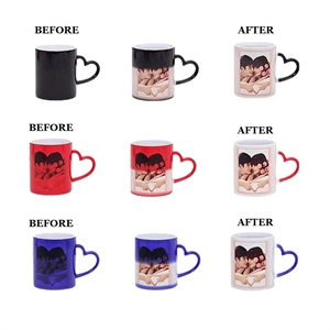 11oz Color Changing Ceramic Mug with Heart Shape Handle
