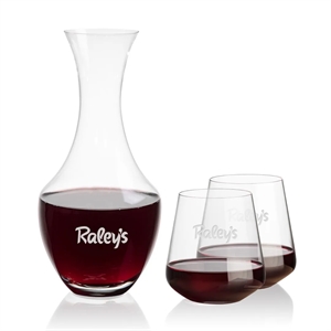 Oldham Carafe & Cannes Stemless Wine | https://www.bestnamebadges.com