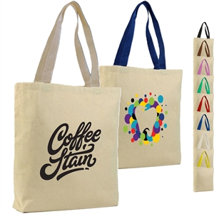 12 Oz. Cotton Canvas Color Handle Tote Bag w/ Bottom Gusset | https://www.bestnamebadges.com