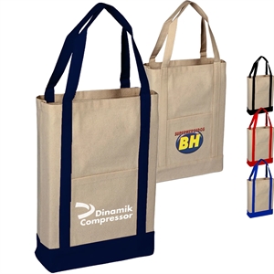 100% Cotton Heavy Canvas Two Tone Tote Bag W/ Pocket | https://www.bestnamebadges.com