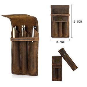 Genuine Leather Pen Case with Alloy Snap Buttom