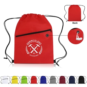 Non Woven Sports Cinch Bag with Front Zipper Pocket