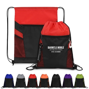 Promotional Zippered Drawstring Backpack With Mesh Pockets