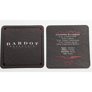 Foil Stamped coasters (4" square) on HW (approx. 80pt)