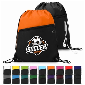 Two Tone Drawstring Backpack With Front Zipper Pocket