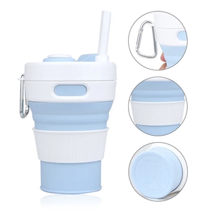 15oz Silicone Collapsible Travel Cup with Straw