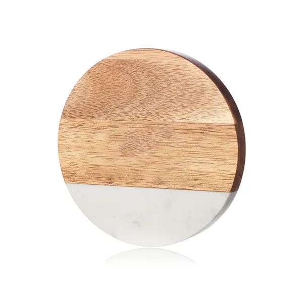 Round Marble and Wood Coasters with Bottle Opener