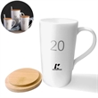 Custome ceramic office coffee mug with wood lid | https://www.bestnamebadges.com