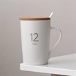 Custome ceramic office coffee mug with wood lid | https://www.bestnamebadges.com