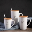 Custome ceramic office coffee mug with wood lid | https://www.bestnamebadges.com