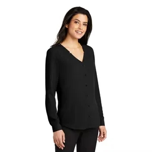 Port Authority Ladies Long Sleeve Button-Front Blouse. | https://www.bestnamebadges.com