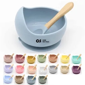 Silicone Suction Bowls And Wooden Spoon For Baby