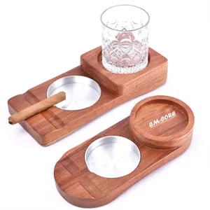 Whiskey Glass Tray With Cigar Ashtray