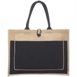 Two Tone Jute Tote Bag W/ Front Pocket & Colored Handles | https://www.bestnamebadges.com