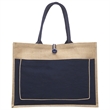 Two Tone Jute Tote Bag W/ Front Pocket & Colored Handles | https://www.bestnamebadges.com