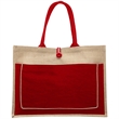 Two Tone Jute Tote Bag W/ Front Pocket & Colored Handles | https://www.bestnamebadges.com