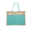 Two Tone Jute Tote Bag W/ Front Pocket & Colored Handles | https://www.bestnamebadges.com
