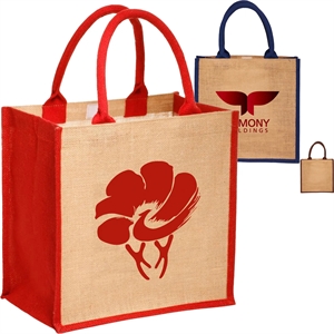 Laminated Jute Bags w/ Colored Sides and Handles | https://www.bestnamebadges.com