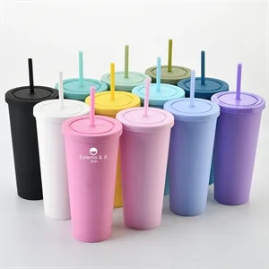 24OZ Double Wall Tumbler With Lids And Straw