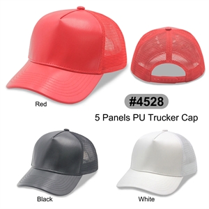 5 Panels PU Leather High Profile Trucker Cap