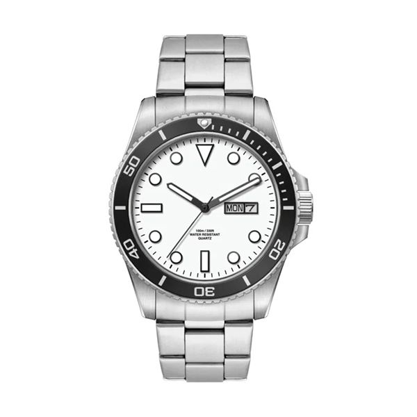 42.5MM, SS, SILVER CASE, BK BEZEL, 3-HAND MVT, DAY-DTE