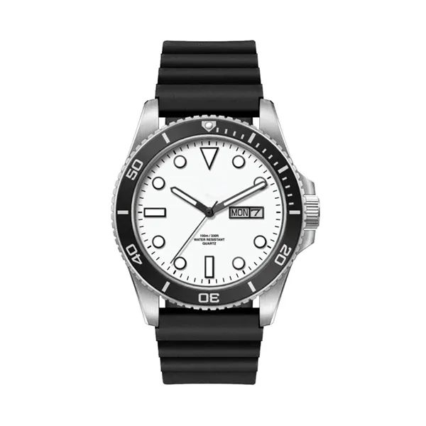 42.5MM, SS, SILVER CASE, BK BEZEL, 3-HAND MVT, DAY-DTE