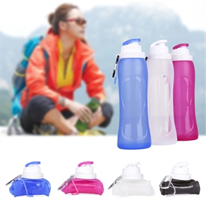 16.9oz Silicone Foldable Water Bottle with Keychain