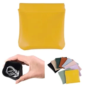 Snap Spring Closure PU Earphone Pouch