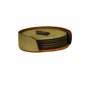 Light Brown Leatherette Round Coaster Set