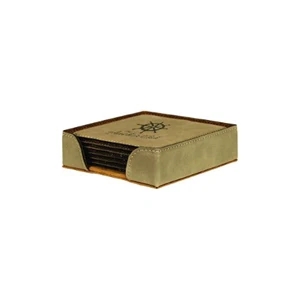 Light Brown Leatherette Square Coaster Set