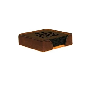 Dark Brown Leatherette Square Coaster Set
