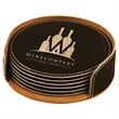 Black/Gold Leatherette Round Coaster Set | https://www.bestnamebadges.com