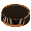 Black/Gold Leatherette Round Coaster Set | https://www.bestnamebadges.com