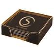 Black/Gold Leatherette Square Coaster Set | https://www.bestnamebadges.com