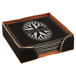 Black/Silver Leatherette Square Coaster Set