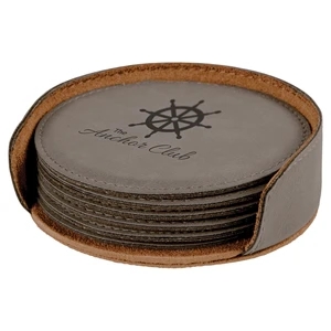 Rawhide Leatherette Round Coaster Set