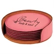 Pink Leatherette Round Coaster Set | https://www.bestnamebadges.com