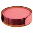 Pink Leatherette Round Coaster Set | https://www.bestnamebadges.com