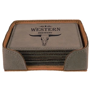 Gray Leatherette Square Coaster Set