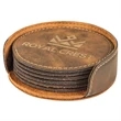 Rustic/Gold Leatherette Round Coaster Set | https://www.bestnamebadges.com