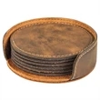 Rustic/Gold Leatherette Round Coaster Set | https://www.bestnamebadges.com