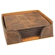 Rustic/Gold Leatherette Square Coaster Set | https://www.bestnamebadges.com
