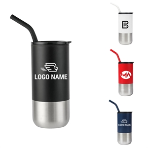 16 Oz. Stainless Steel Tumbler with Straw