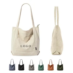 Corduroy Zipper Tote Bag
